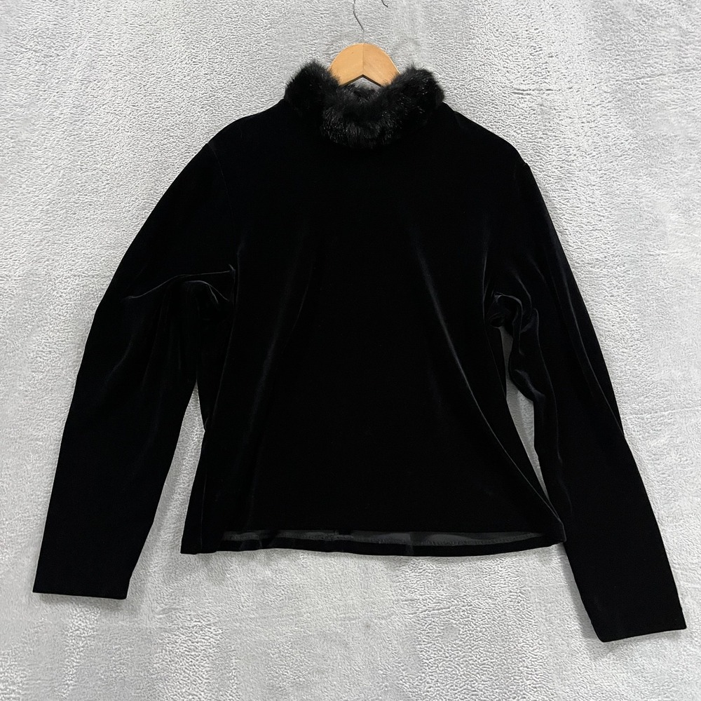 Arianna by Rachel Kaye Top Blouse XL Women Velvet Grunge Fur Mock Neck Y2K Punk